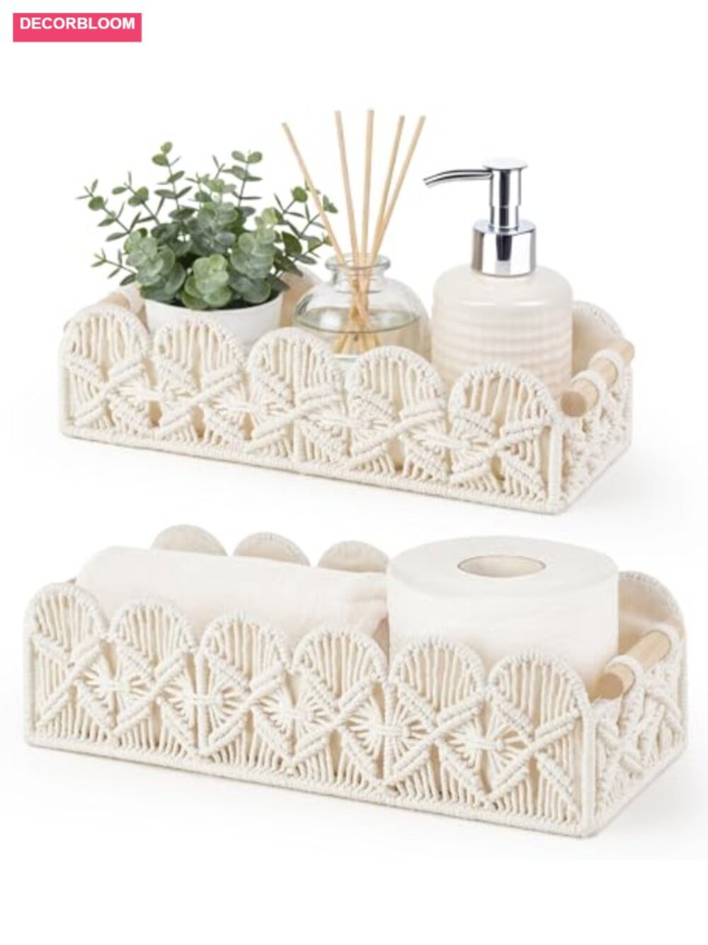 Macrame Storage Basket Toilet Paper Holder Boho Decor 2 Pack Cotton Rope